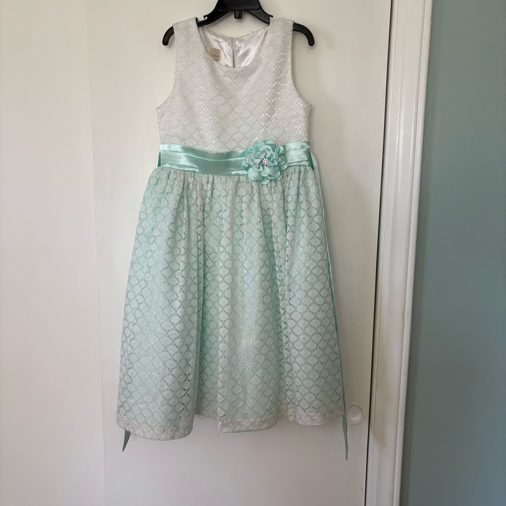 Elegant White and Mint Kids American Princess Dress